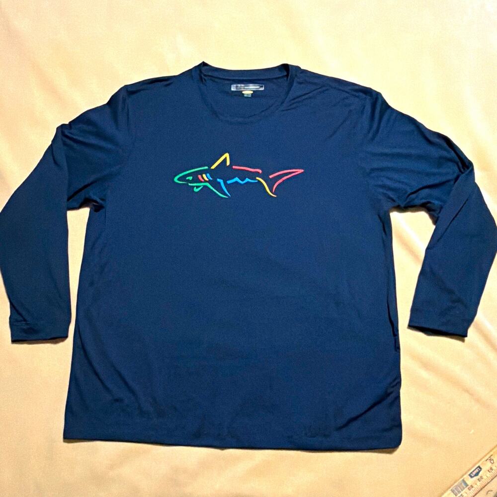 Greg Norman Mens XXXL Blue Long Sleeve Crew Neck Shark Graphic Knit Tee